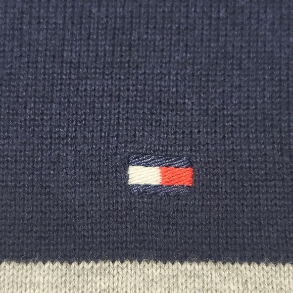 Tommy Hilfiger Logo Sweater Mens Size Medium Colorblock V Neck 90s Retro Preppy - Picture 2 of 7